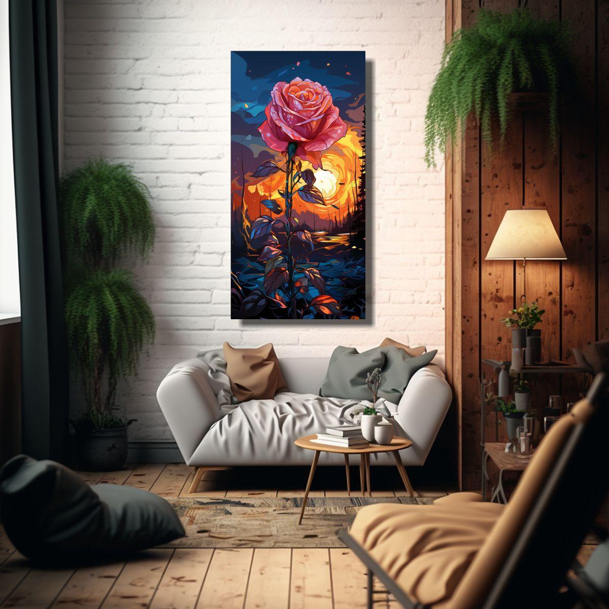 Pintura Decorativa En Bastidor Con Rosa Linda Pop 20x40cm-2