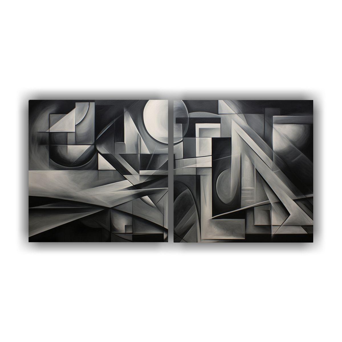 Cuadros Abstractos Tonos Grises Vanguardia 100x50 Cm-0
