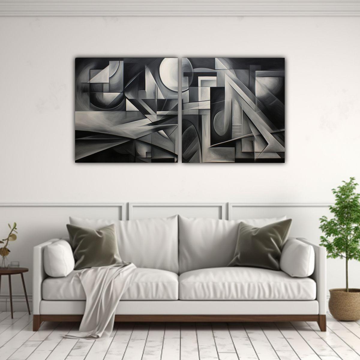 Cuadros Abstractos Tonos Grises Vanguardia 100x50 Cm-2