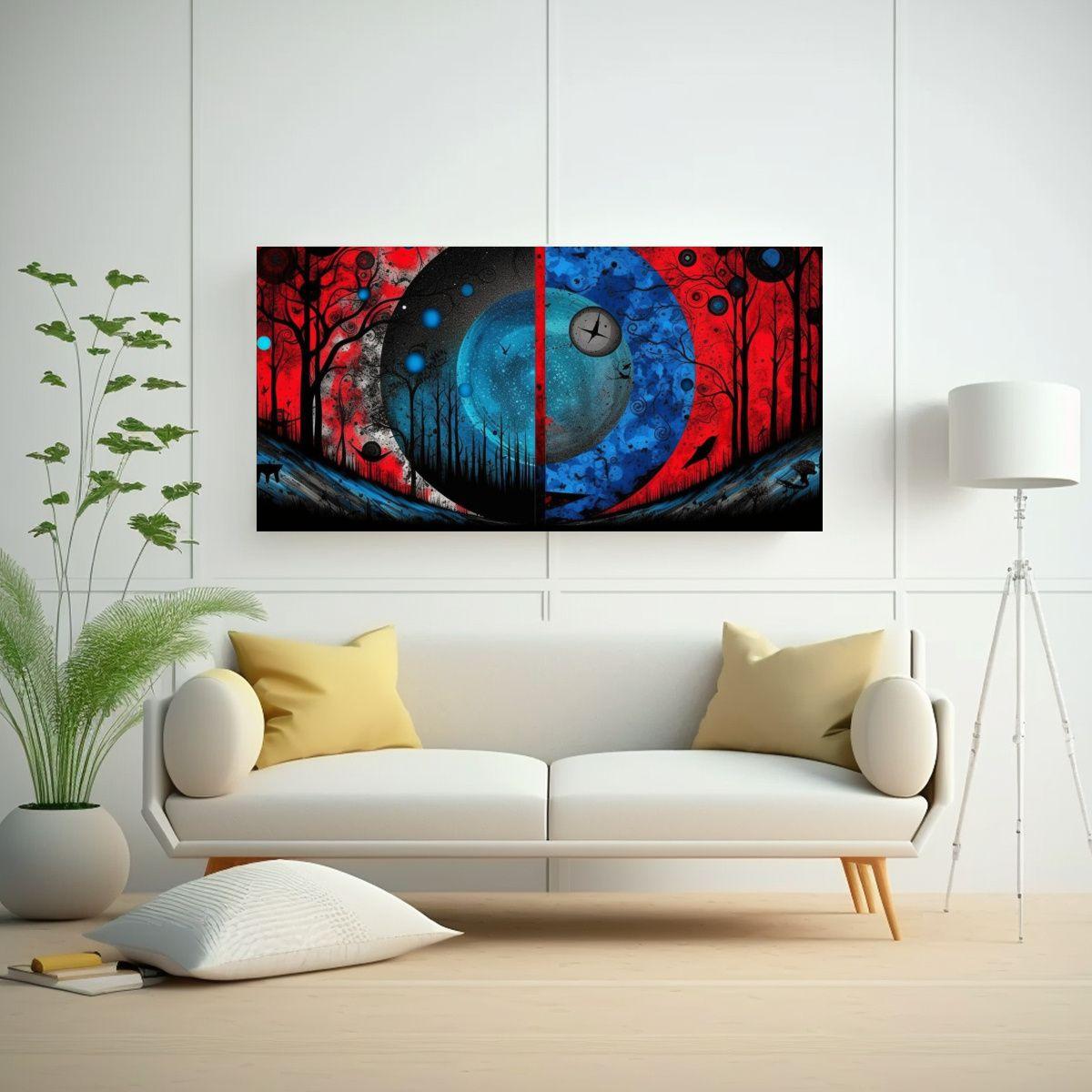 Pinturas Abstractas Rojo Azul Y Negro Para 160x80 Cm-2