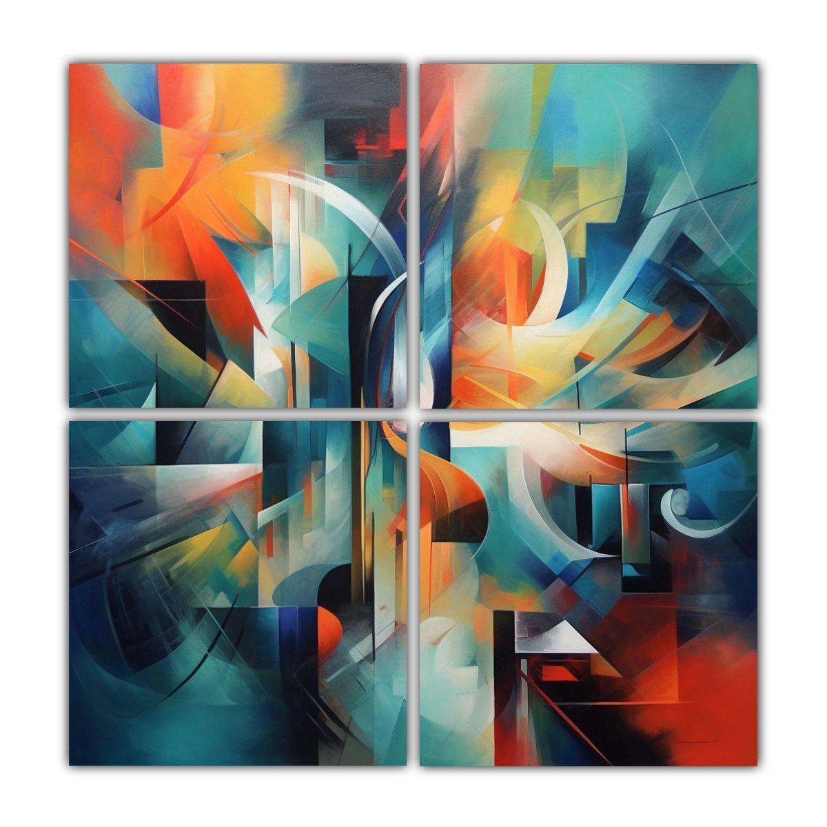 Cuatro Cuadros Decorativos De Arte Abstracto 180x180 Cm-0