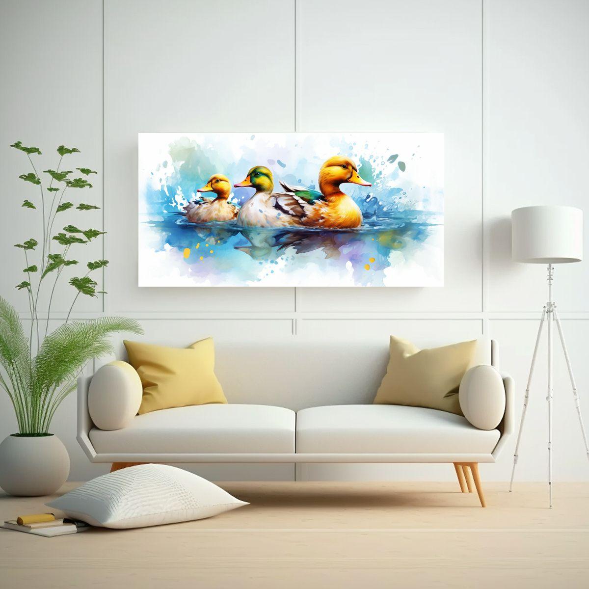 Lienzo De Tela Estilo Acuarelas De Patos 100x50cm-2