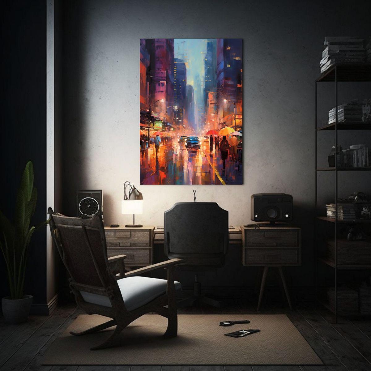 Pintura Abstracta En Lienzo De Una Ciudad De Noche 50x65cm-2