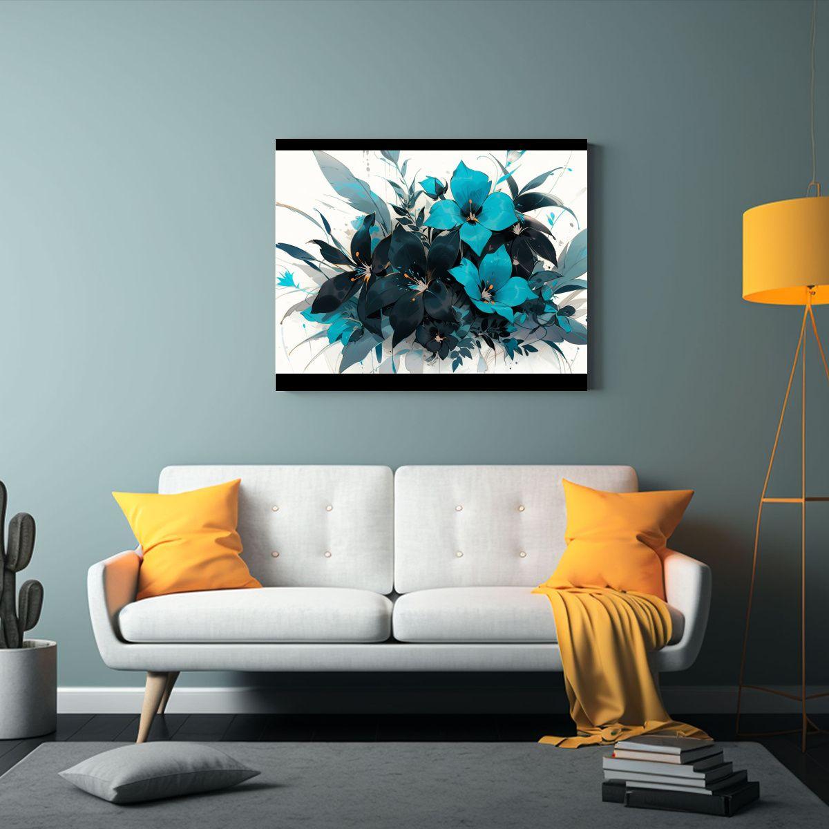 Pintura De Pared Con Patrón Intenso En Colores Turquesa Y N 30x20cm-2