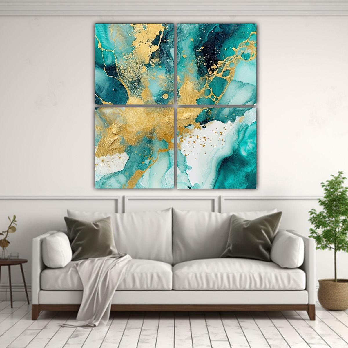 4 Pinturas Acuarela Poder Fondo Abstracto 120x120 Cm-2