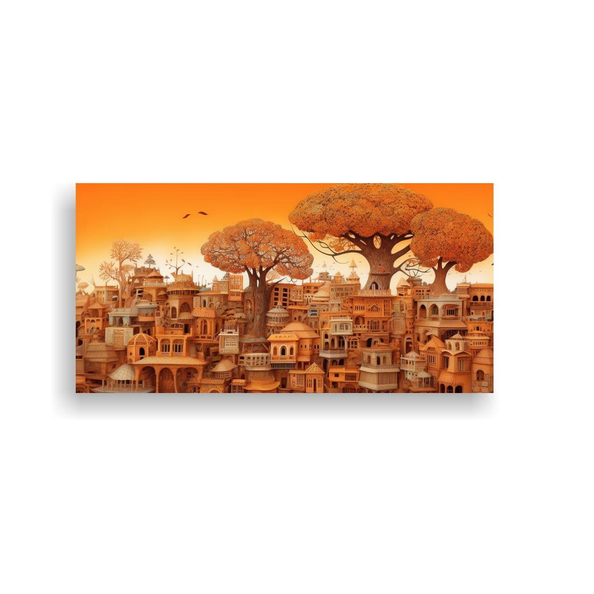 Cuadro Lienzo Esquema árbol Naranja Y Ciudad 80x40cm-0