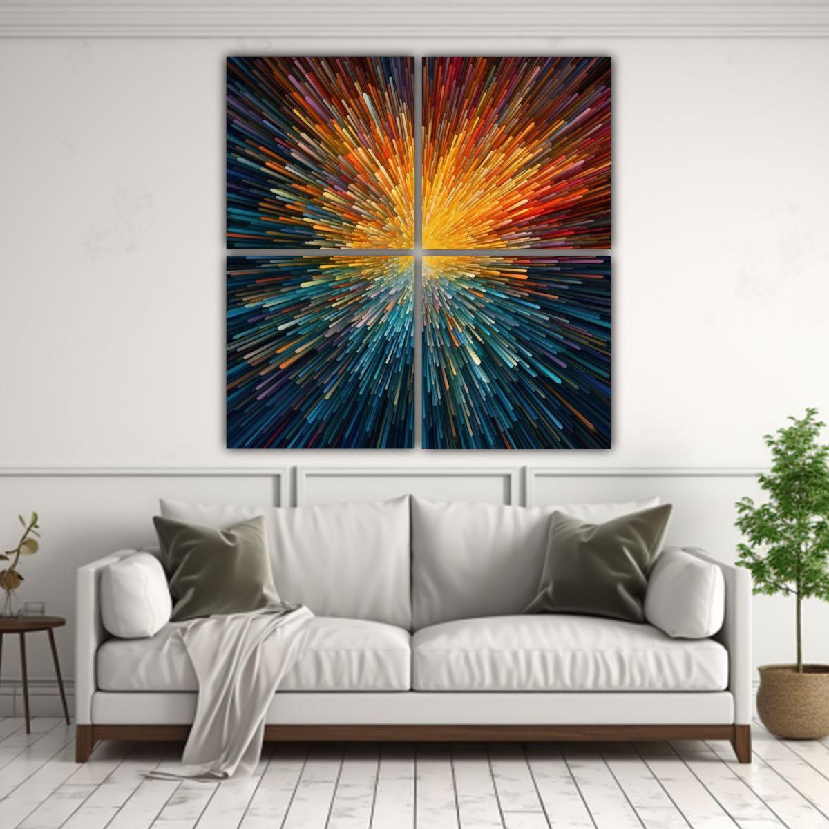 Pintura Abstracta Colorida En Cuadros De Bastidor 120x120 Cm-2