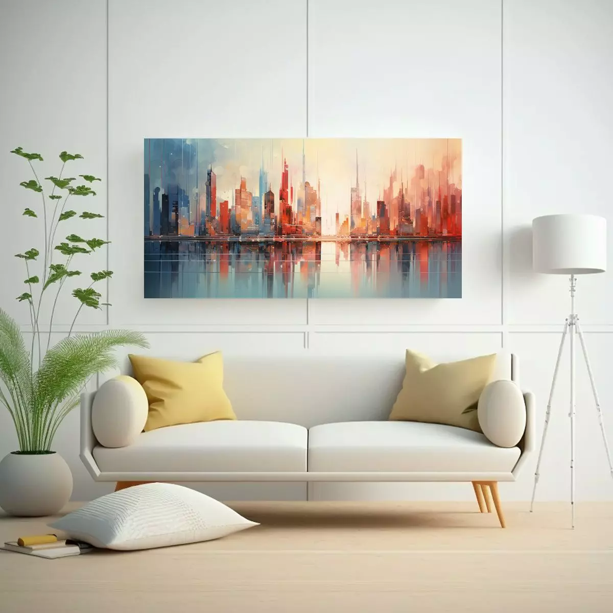 Pintura Acuarela Abstracta De Ciudad Con Estilo 120x60cm-2