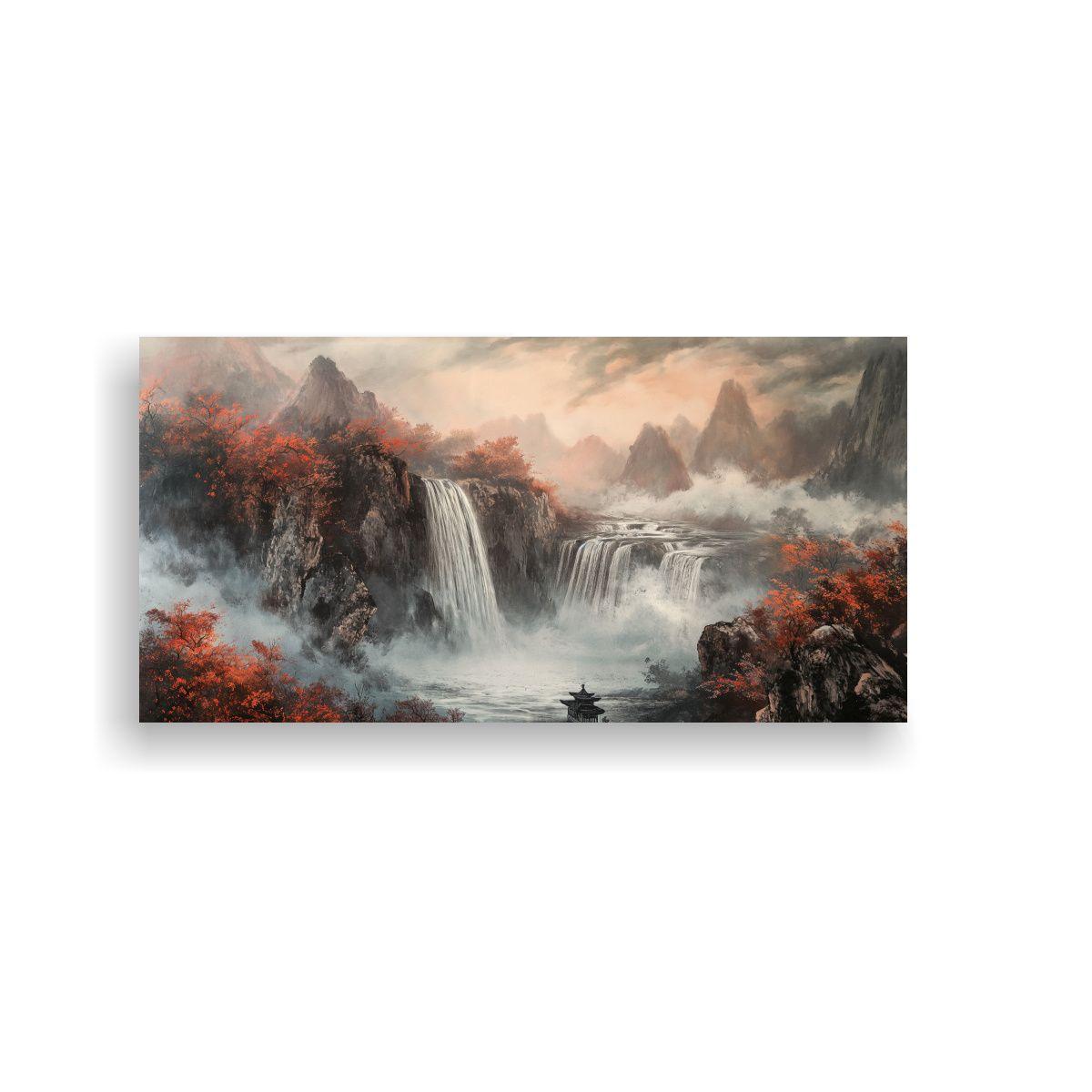 Pintura Río Con Cascada Estilo Decorativo Arte 120x60cm-0