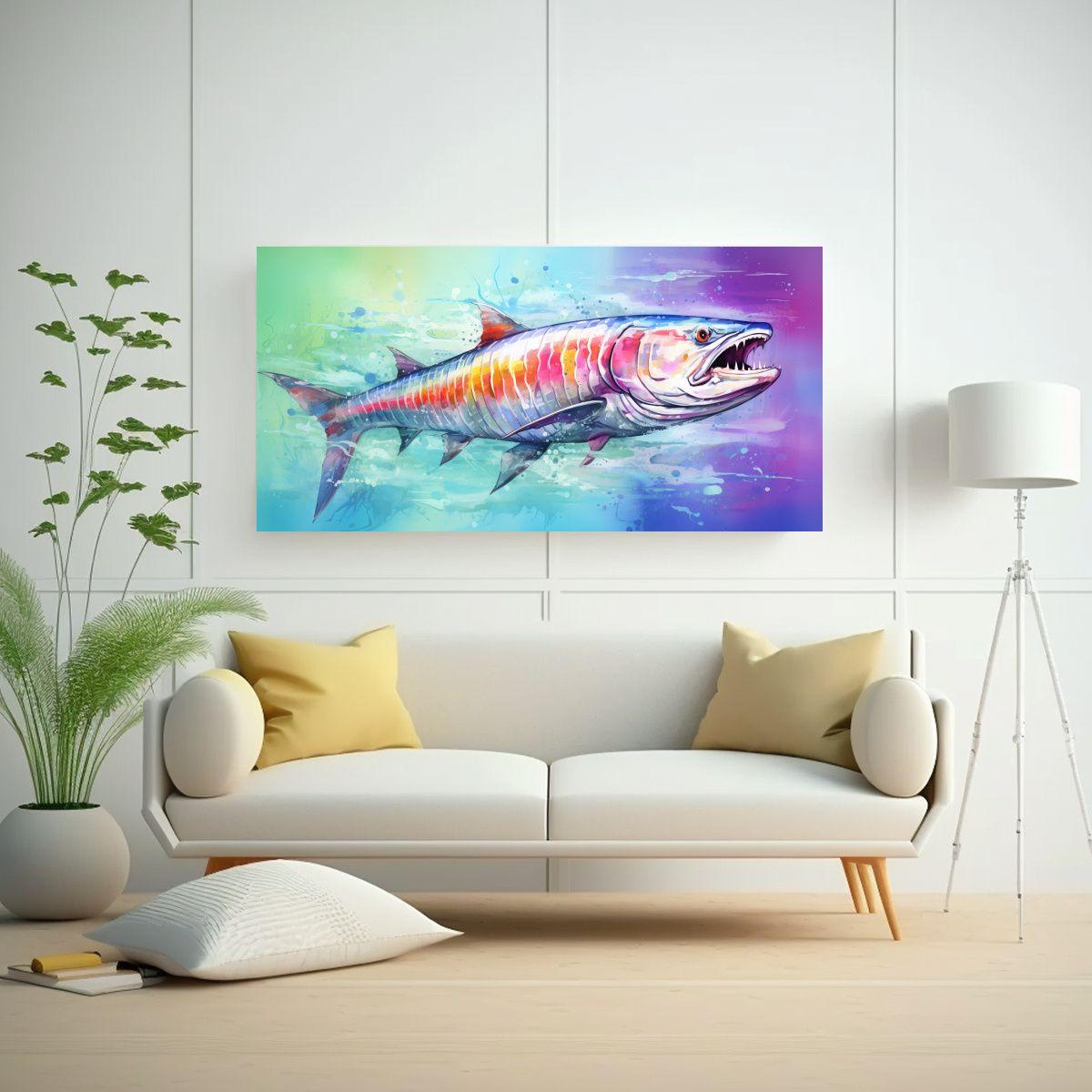 Lienzo De Tela Con Motivo De Tarpon Estilo Acuarel 100x50cm-2