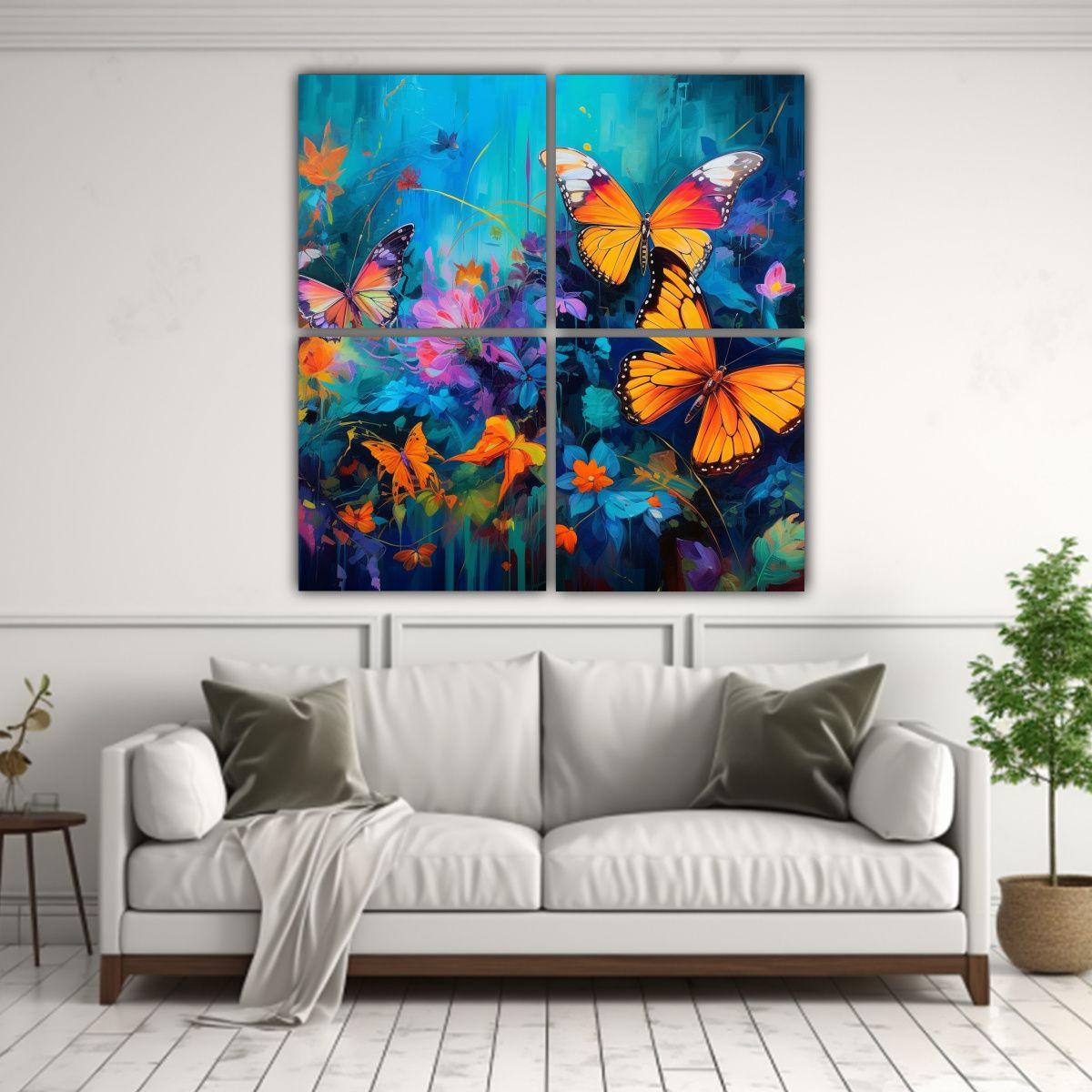 Pintura Abstracta Clásica En Lienzo 4 Artes De 140x140 Cm-2