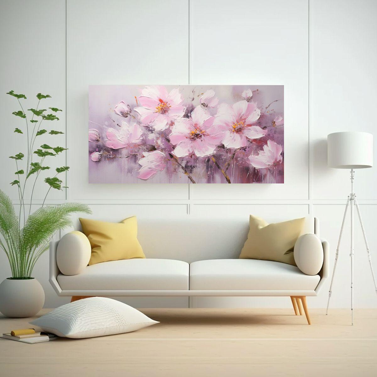 Cuadro Flores Rosa En Lienzo Estilo Naturaleza 100x50cm-2