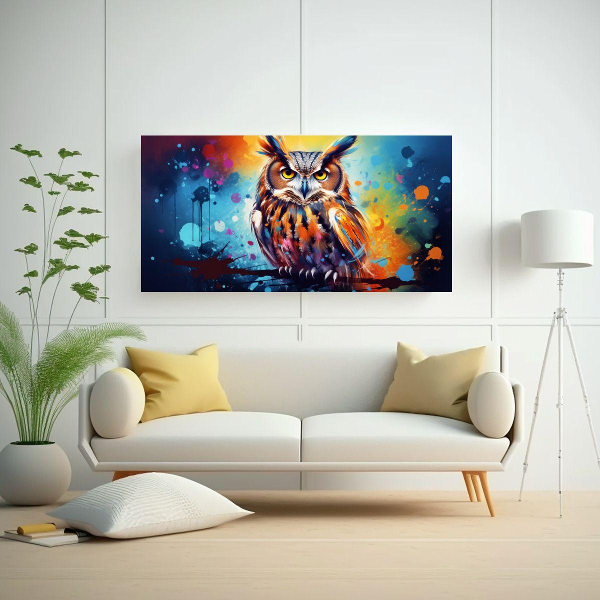 Cuadro Moderno Búho En Colorido Estilo De Acuarel 160x80cm-2
