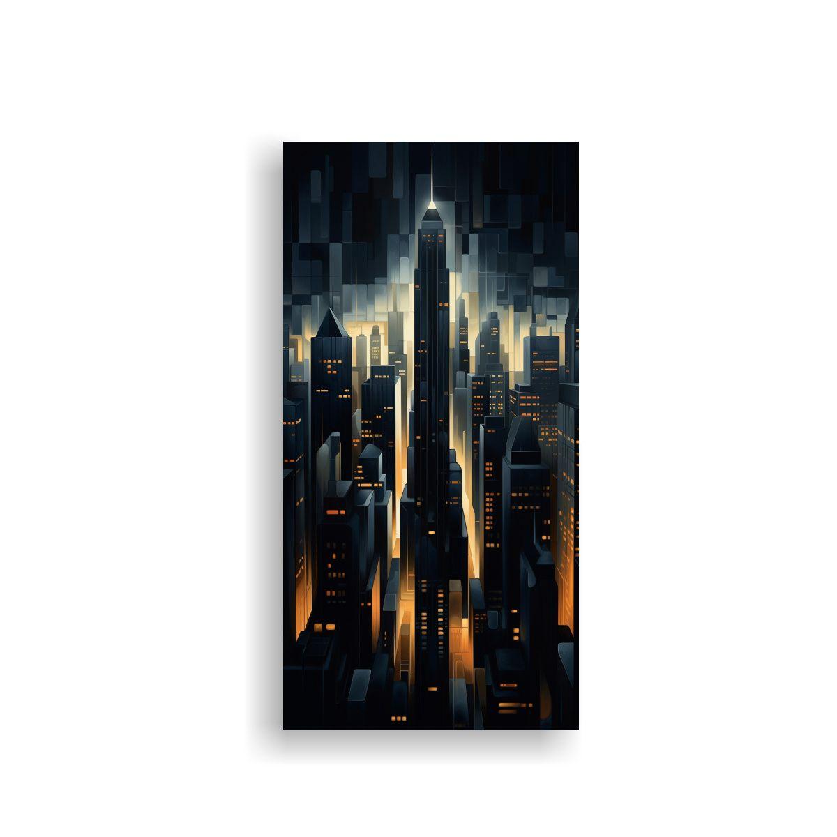 Paisaje Urbano Nocturno En Lienzo Inspiración 20x40cm-0