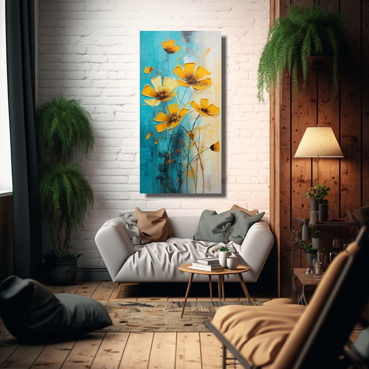 Decoración Full Color A Cuadro Amarillo Y Teal 20x40cm-2