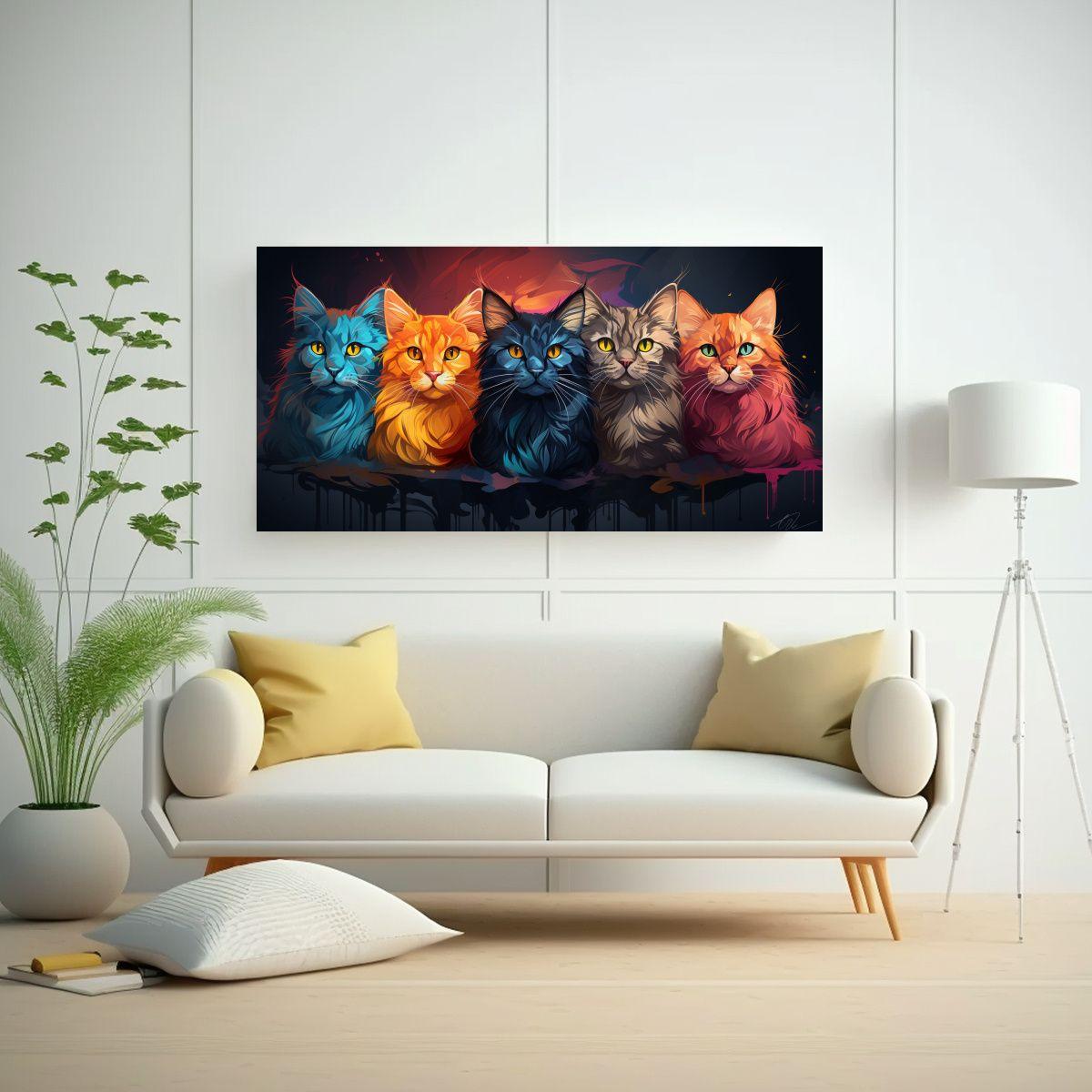 Lienzo Con Motivo Inspirador De Gatos En Colores 60x30cm-2