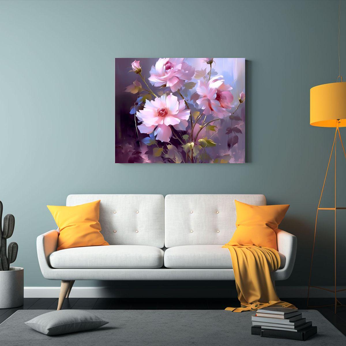 Cuadro Floral Inspirador En Estilo Púrpura Claro 65x50cm-2