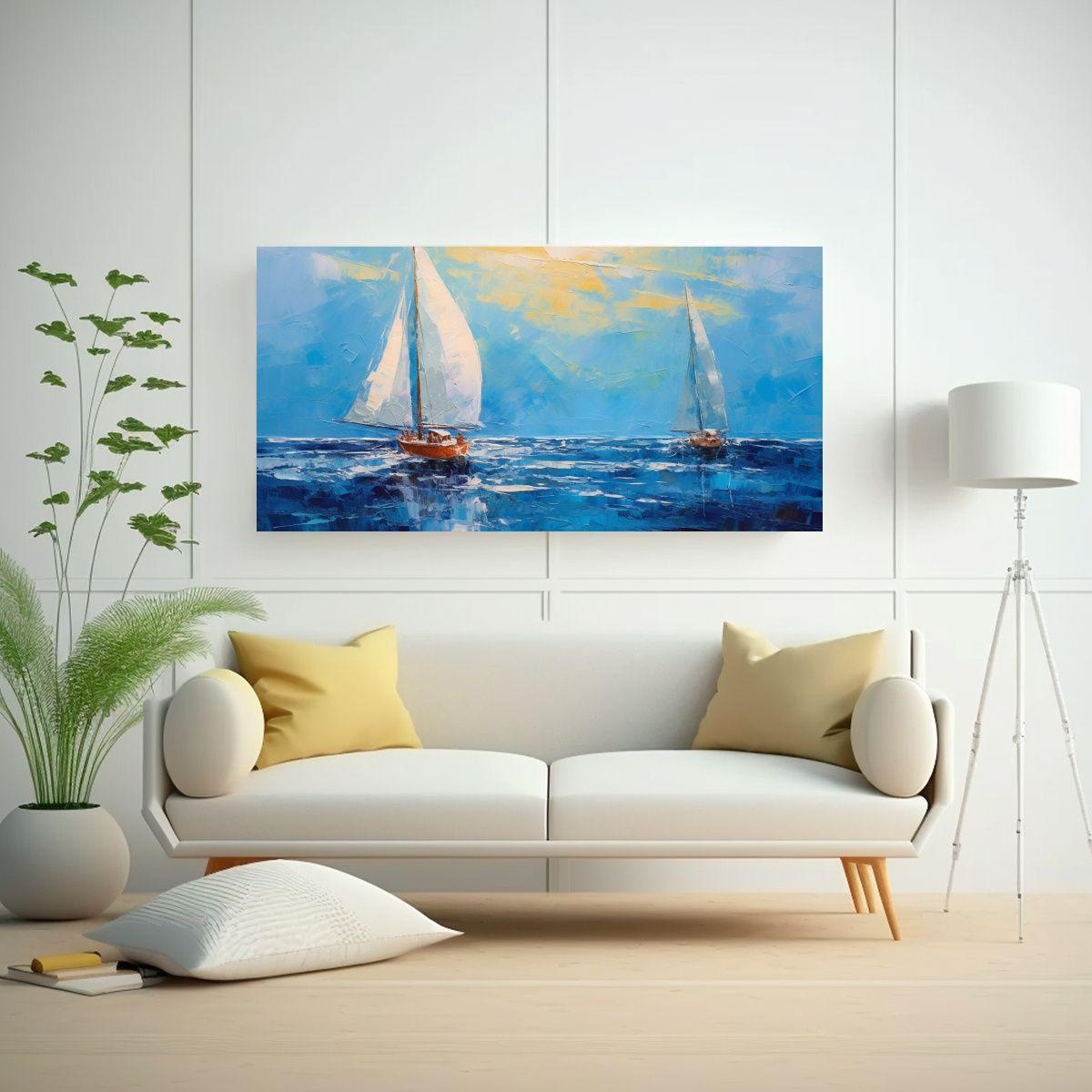 Cuadro Abstracto: Veleros En El Agua, Estilo 140x70cm-2