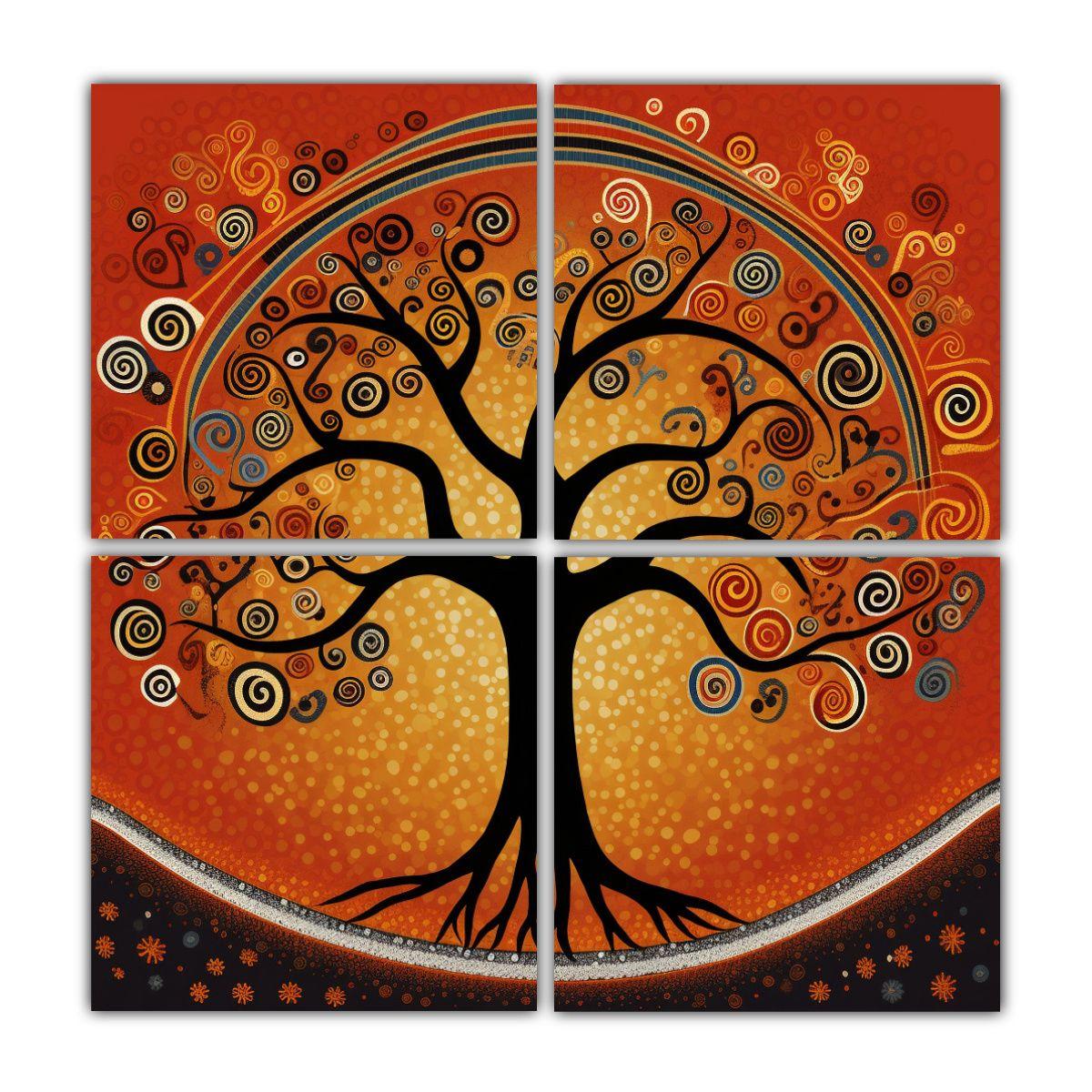 Cuatro Cuadros Cuadrado Con Concepto De Árbol 200x200 Cm-0