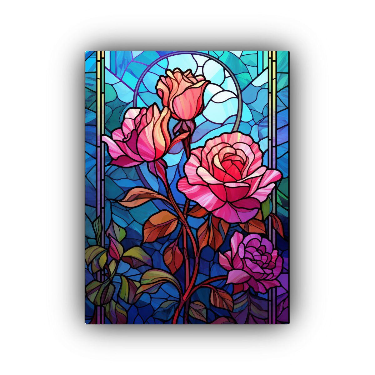 Cuadro Vidriera Escena Moderna Rosas Rosa Jardín 80x120cm-0