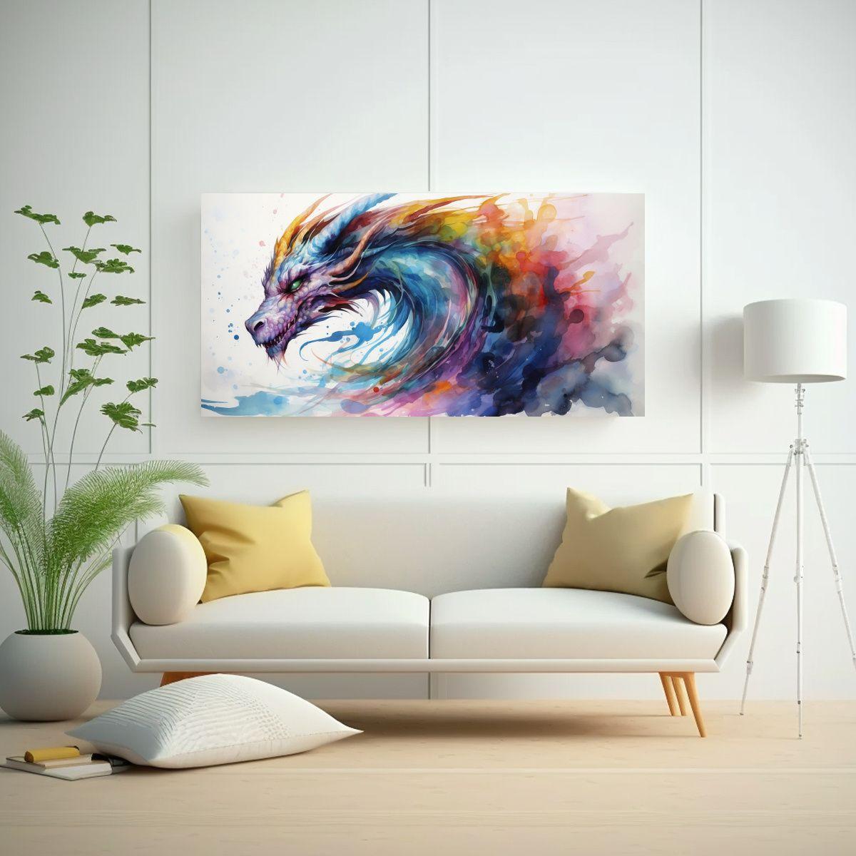 Pintura Al Acuarela Clásica De Dragón En Estilo 140x70cm-2