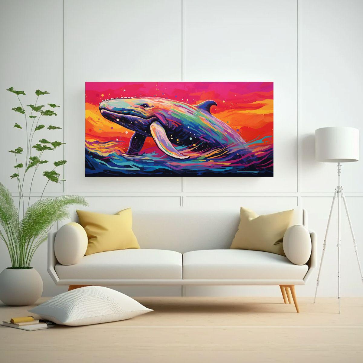 Cuadro En Bastidor Moderno Ballena Gris En 160x80cm-2
