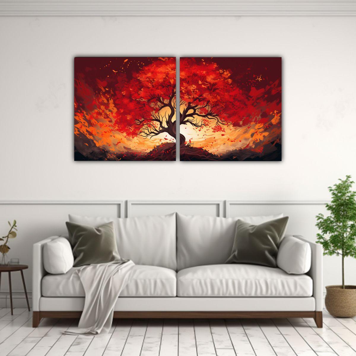 Pintura Decorativa Intensa De Un árbol De Roble 60x30 Cm-2