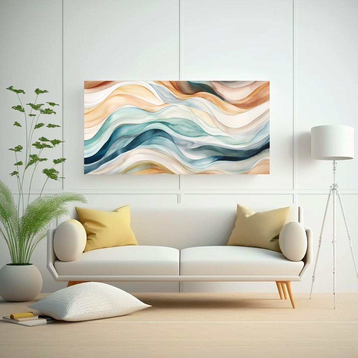 Cuadro Expresión Acuarela Pastel Líneas 80x40cm-2