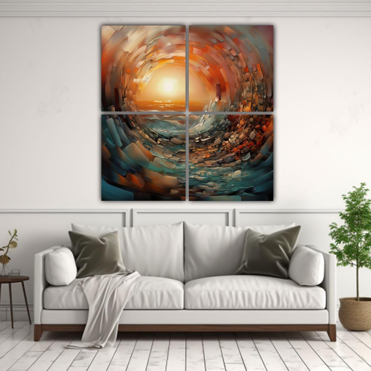 Cuatro Lienzos Cuadro Impresionante De Paisaje 80x80 Cm-2
