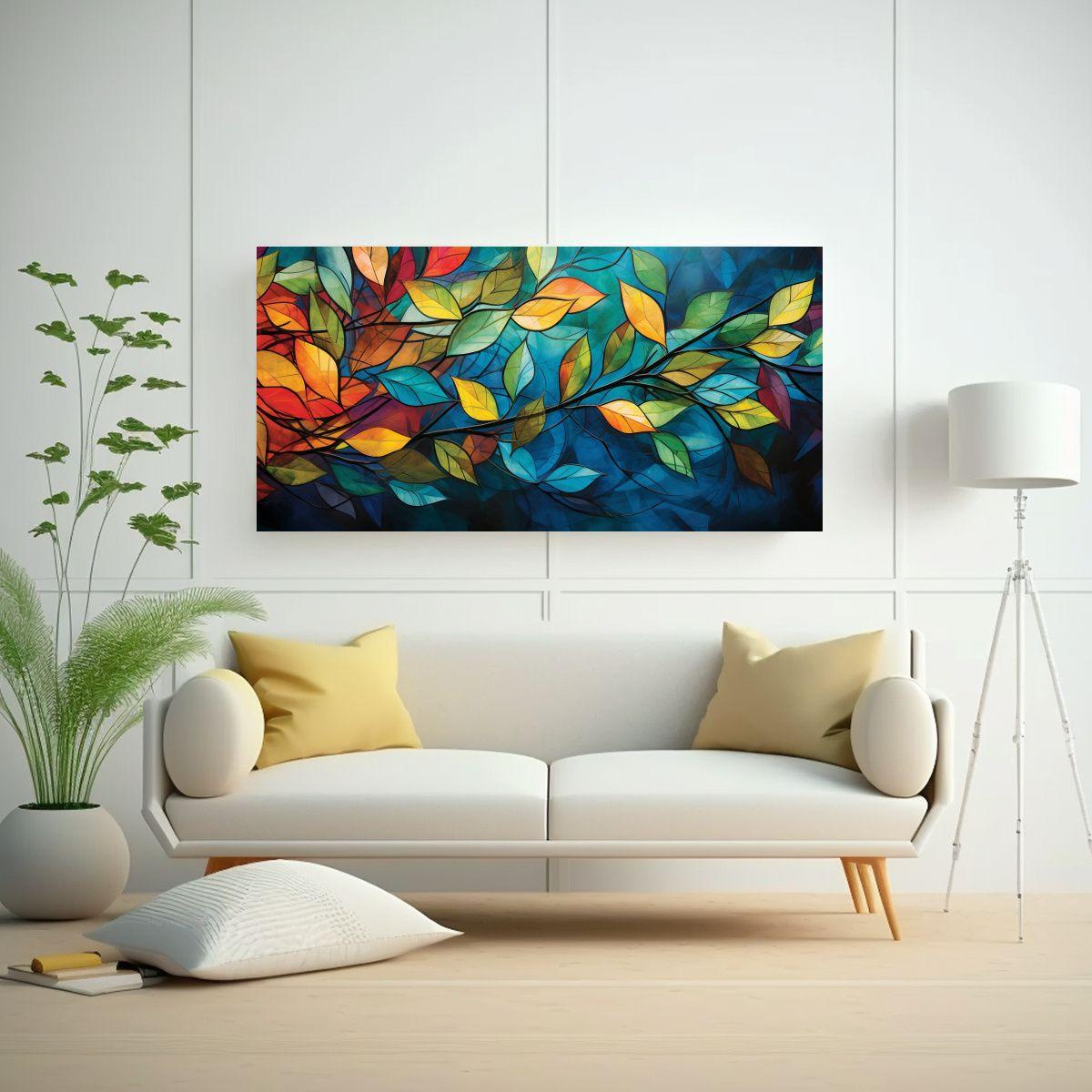 Cuadros Abstractos Con Hojas: Lienzo De Tela 140x70cm-2