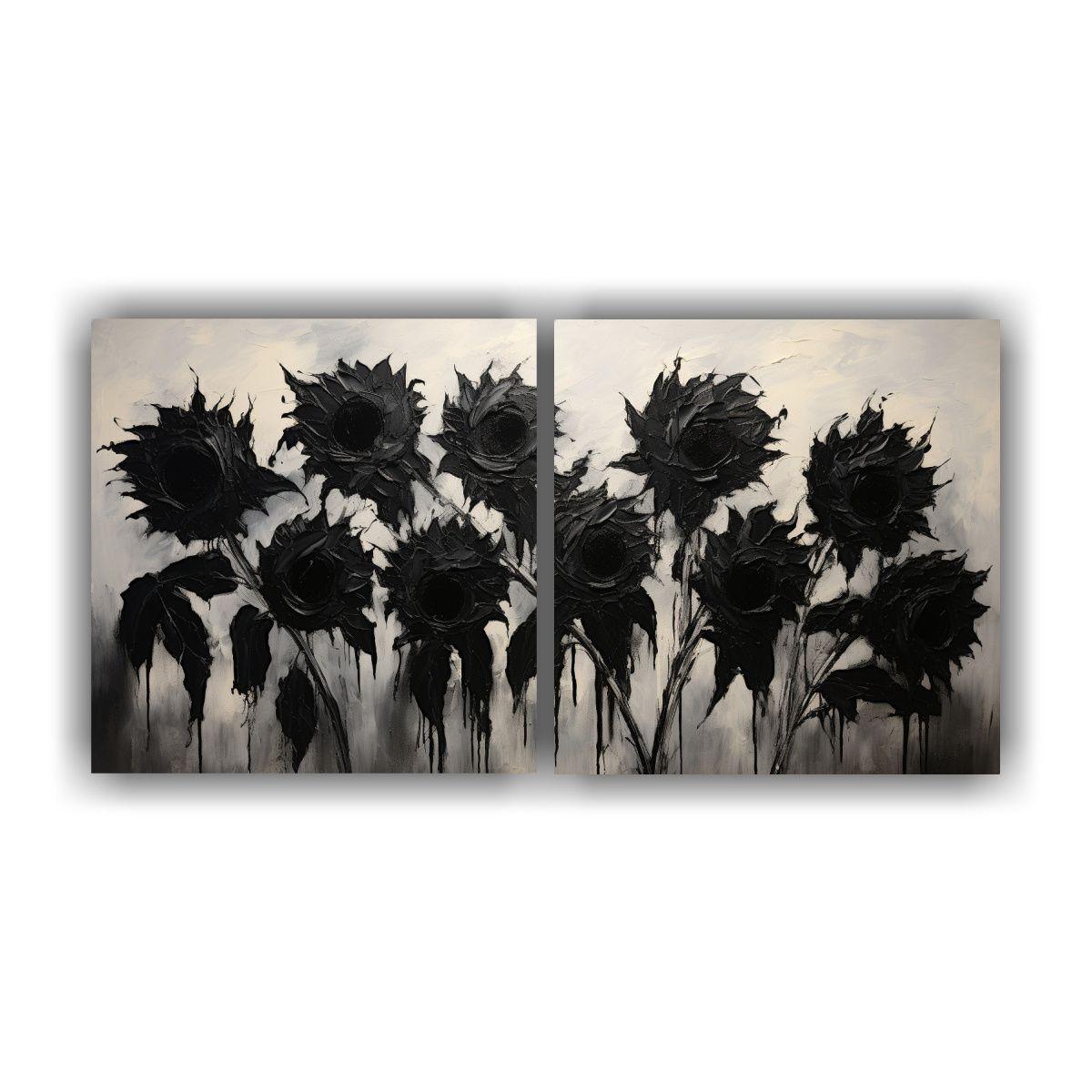 Pintura Minimalista De Girasoles Negros En Lienzo 160x80 Cm-0
