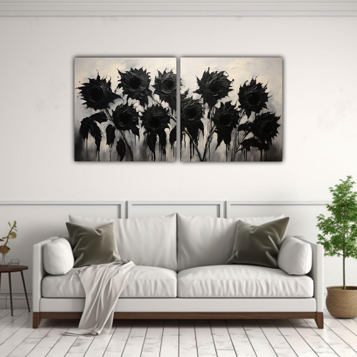 Pintura Minimalista De Girasoles Negros En Lienzo 160x80 Cm-2