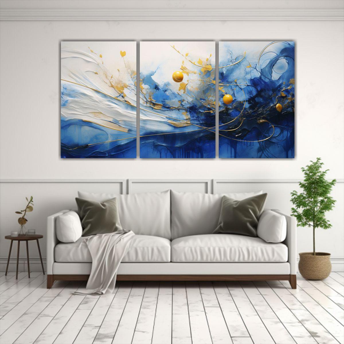 Cuadro De Decoración En Tonos Azules Y Amarillos 60x30 Cm-2