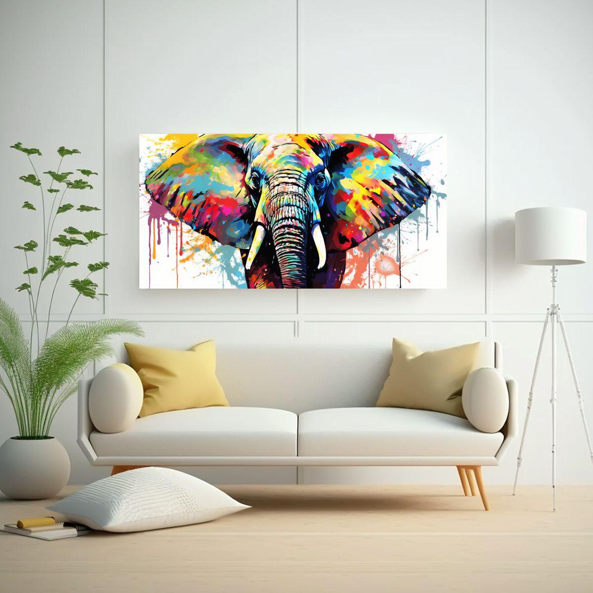 Cuadro Elefante Sabana Arcoíris Y Negro Estilo Ne 40x20cm-2