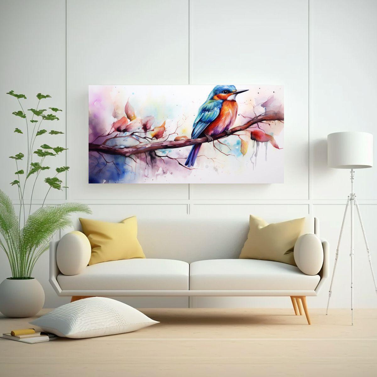Pintura Moderna De Lienzo Original Aves De Colores 40x20cm-2