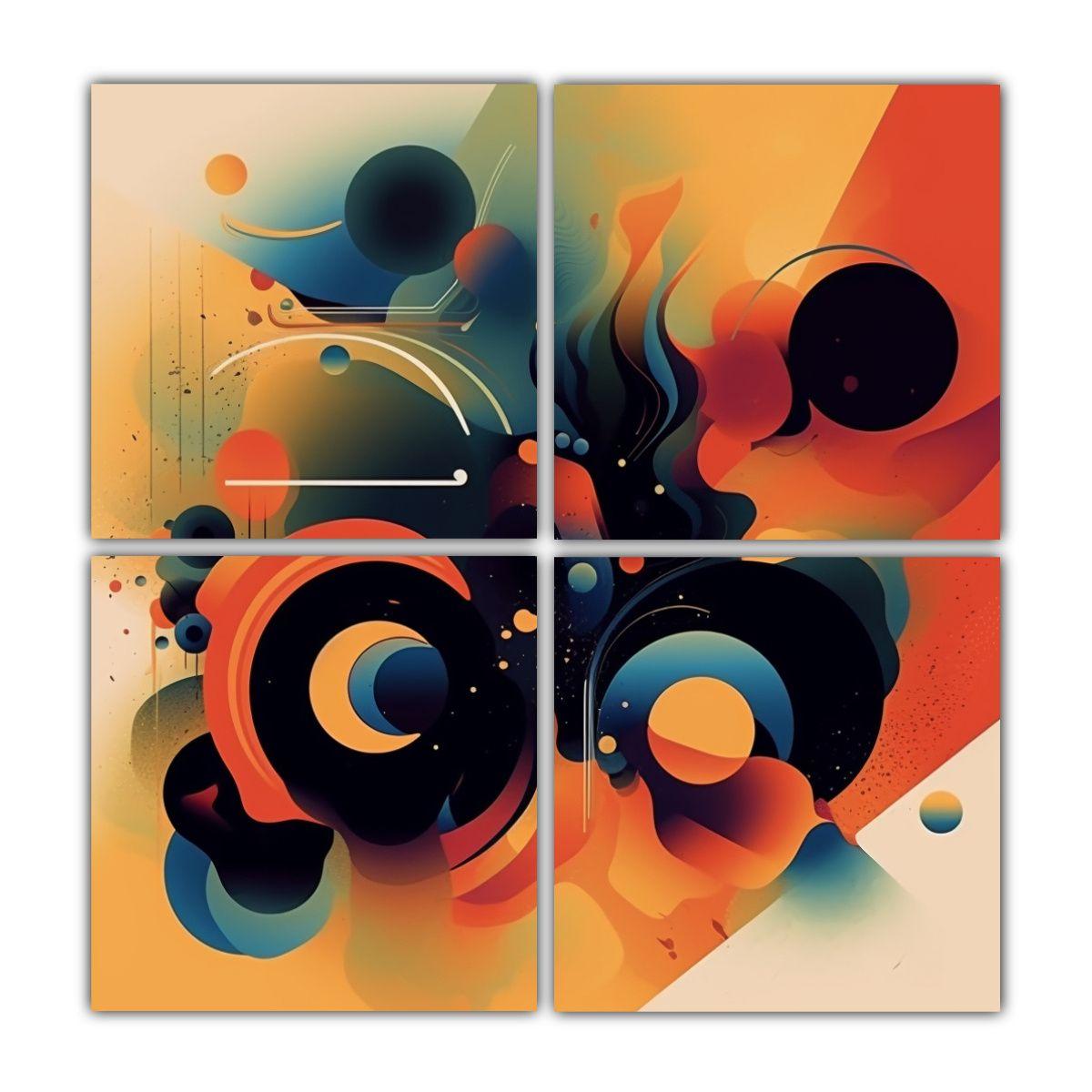 Pinturas Abstractas De La Vida En Cuatro Cuadros 100x100 Cm-0