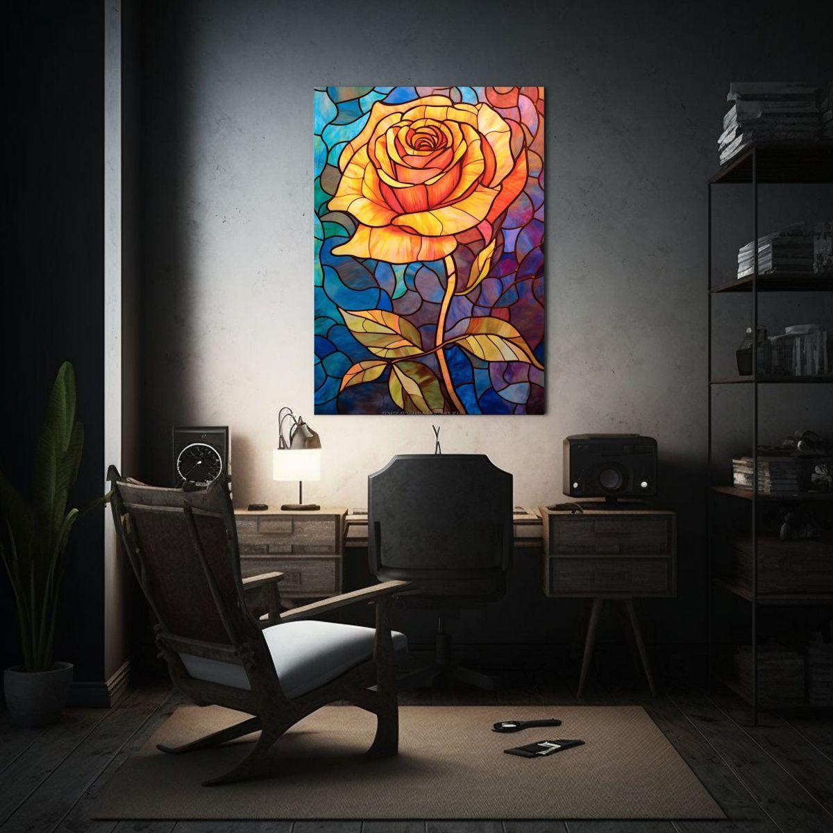 Cuadro Decorativo Estilo Vidriera Vitral Amarillo 60x90cm-2