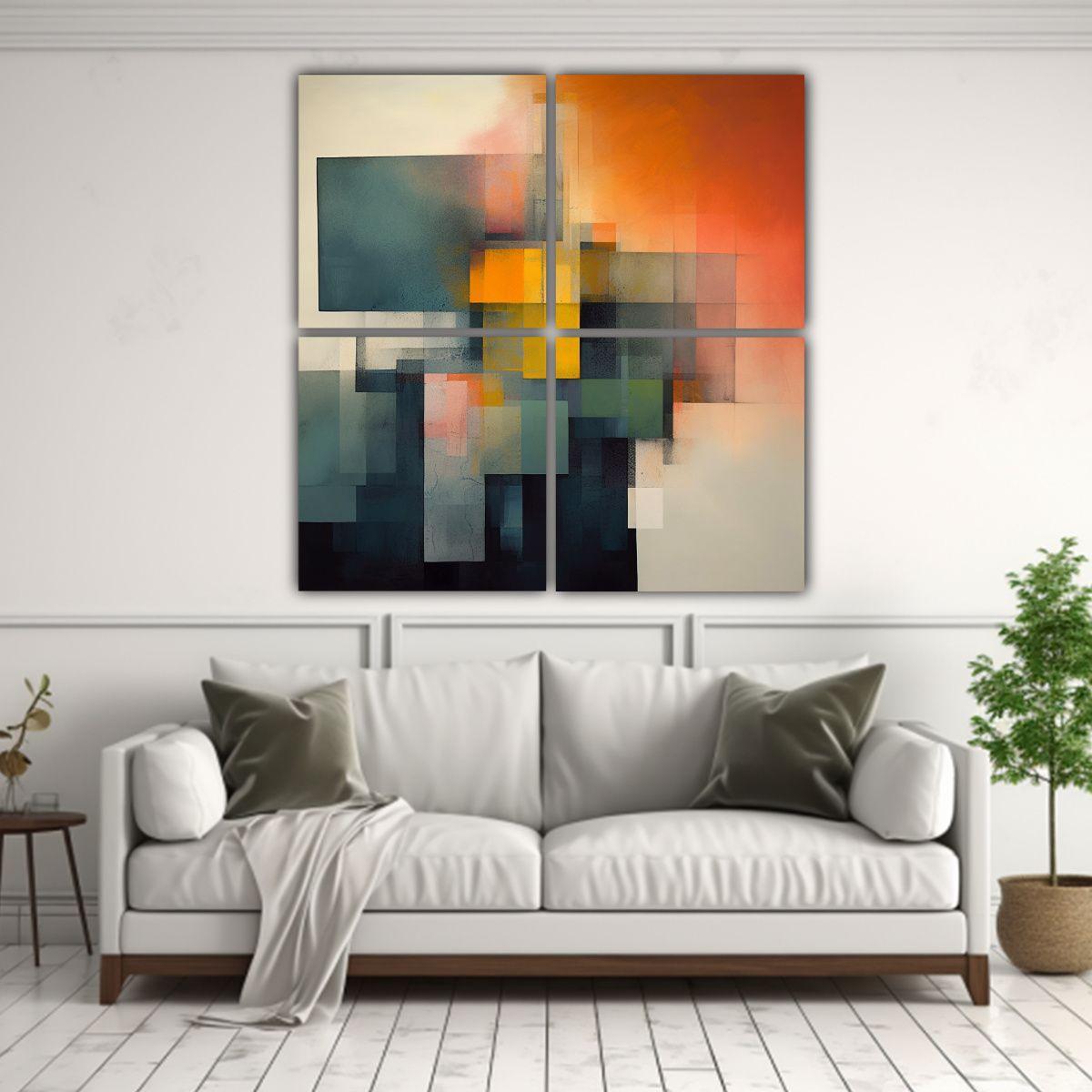 Cuatro Telas En Bastidor Conceptual Interiores 160x160 Cm-2