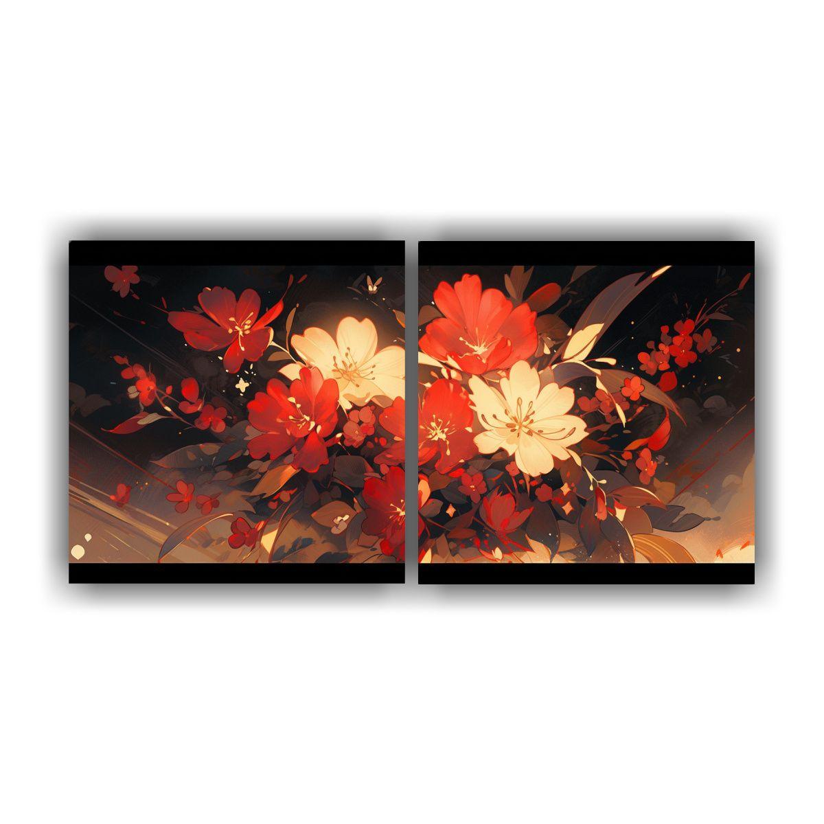 Arte De Pared Impreso Calidez En Rojo Y Dorado 140x70 Cm-0