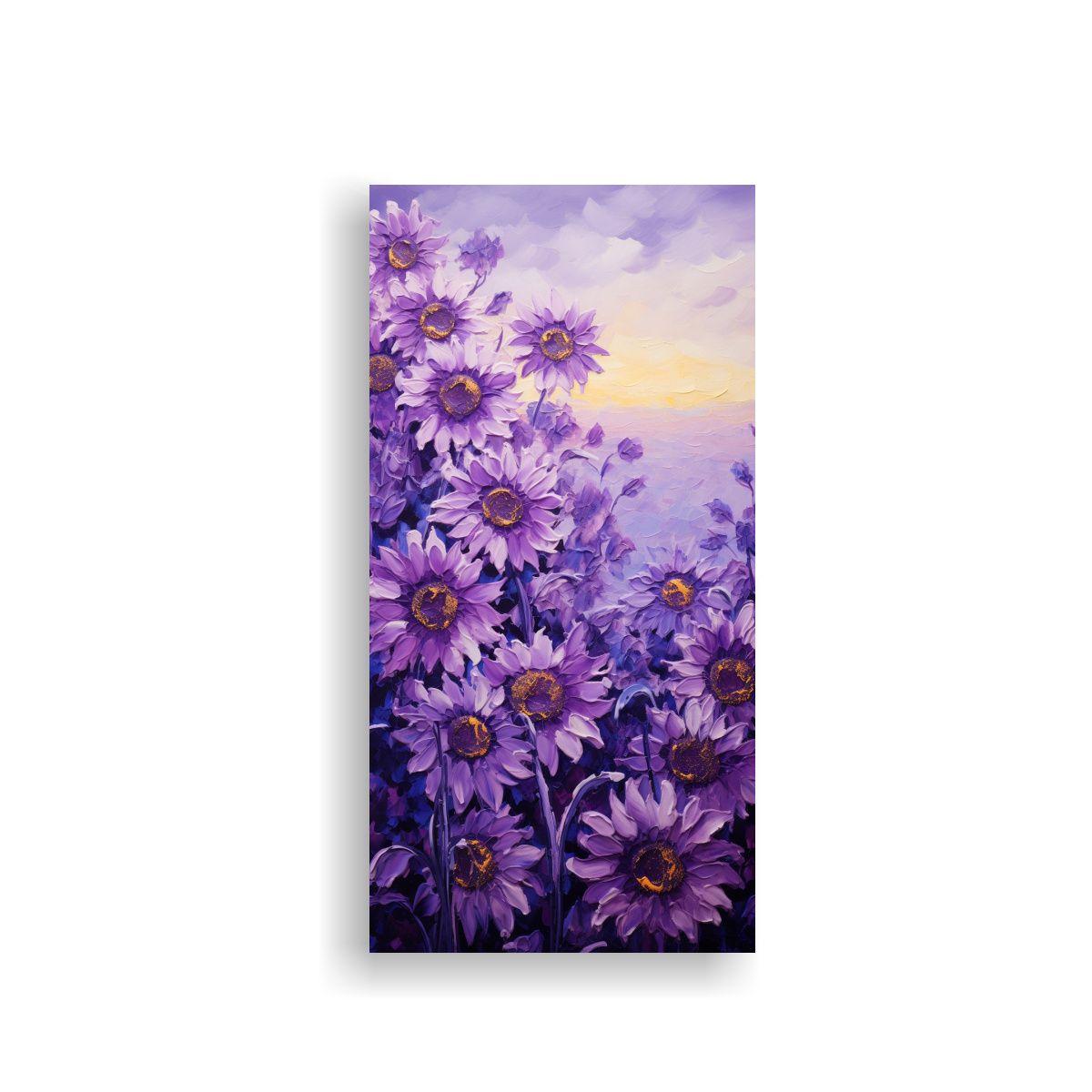 Pintura De Girasoles Morados En Lienzo Estilo 20x40 Cm-0
