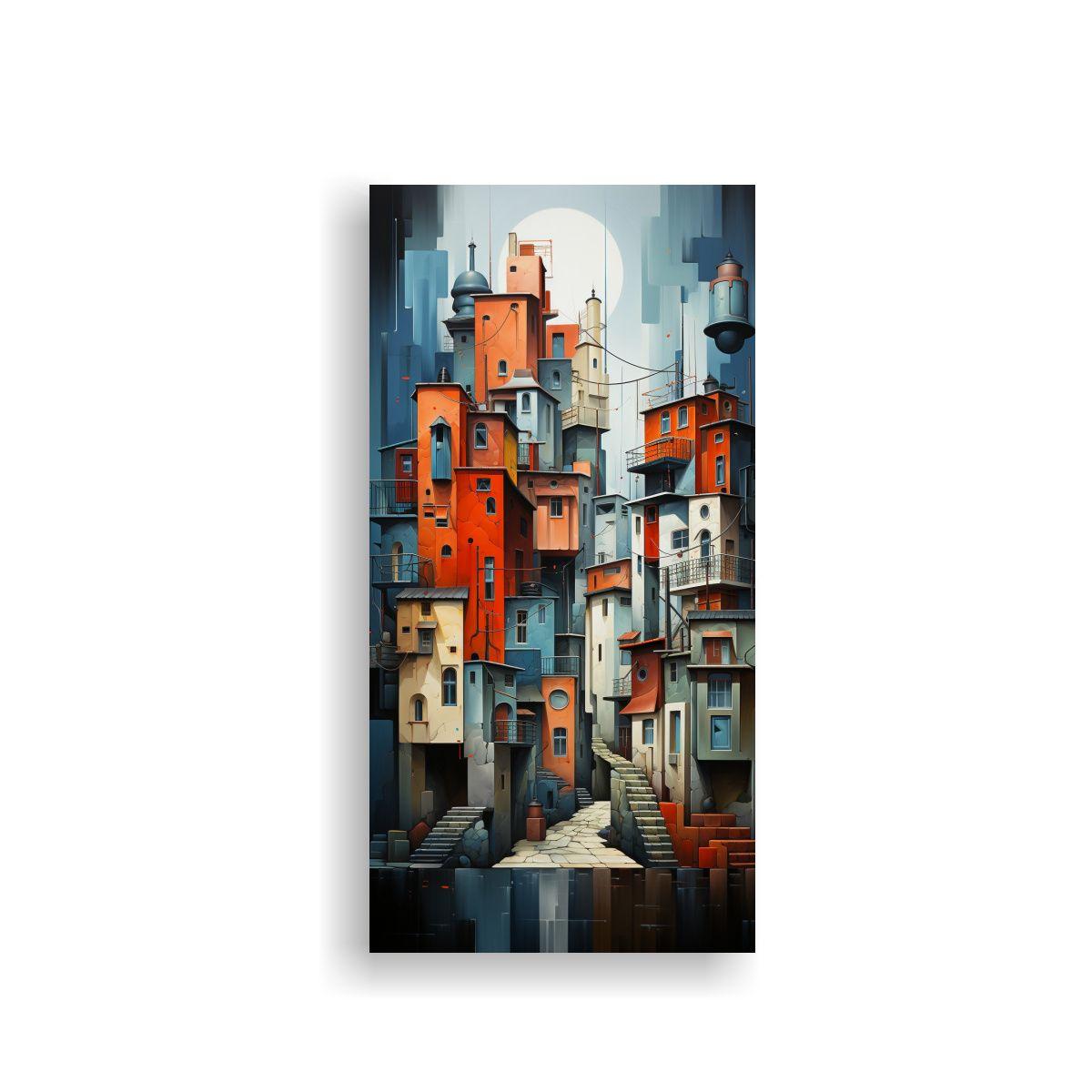 Pintura Cubista Ciudad En Arte Vertical 20x40cm-0