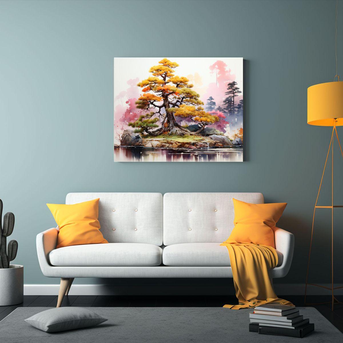 Cuadro Abstracto De Un árbol Bonsái En Tonos 65x50cm-2