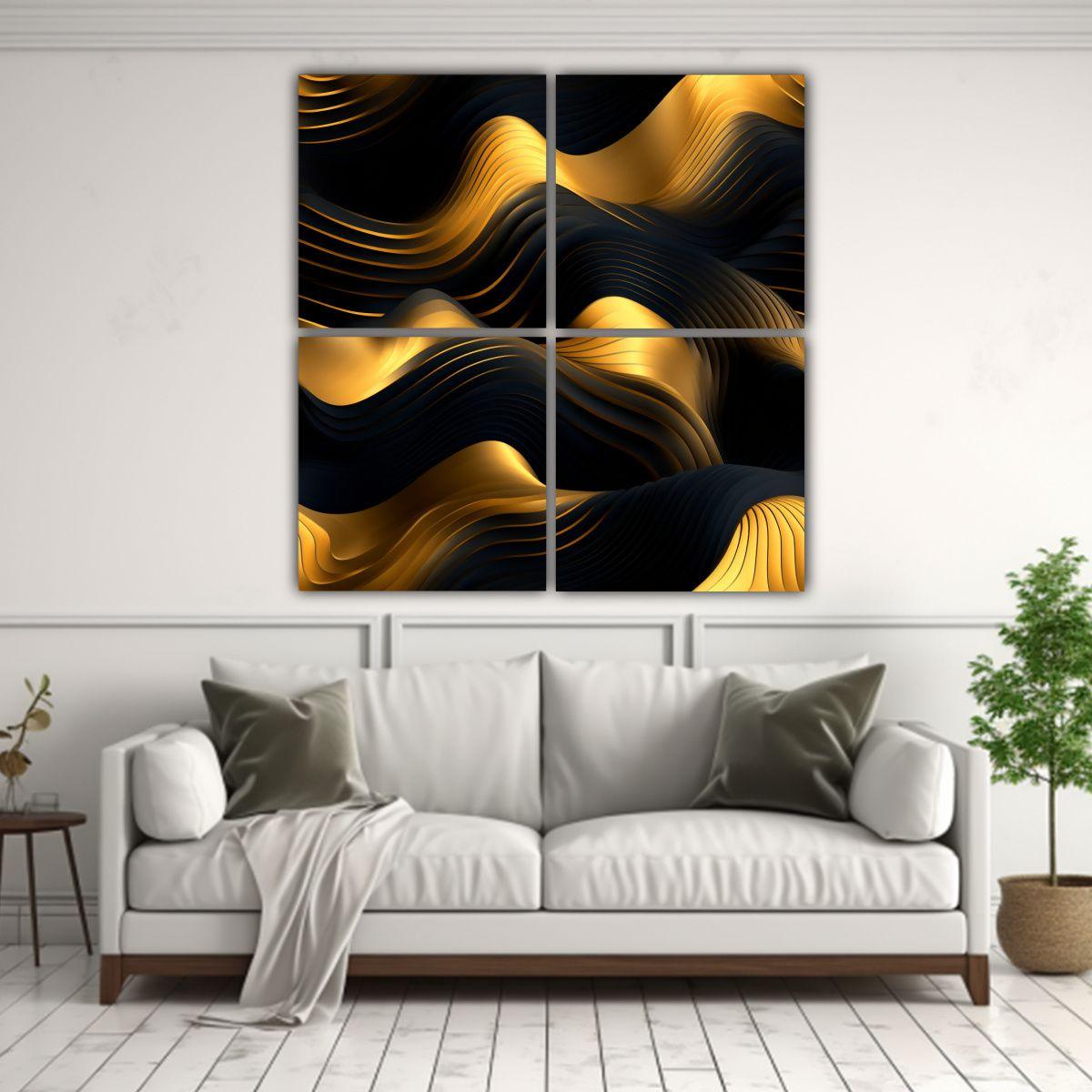 4 Cuadro Patrón Intenso Con Formación Negro Y 80x80 Cm-2