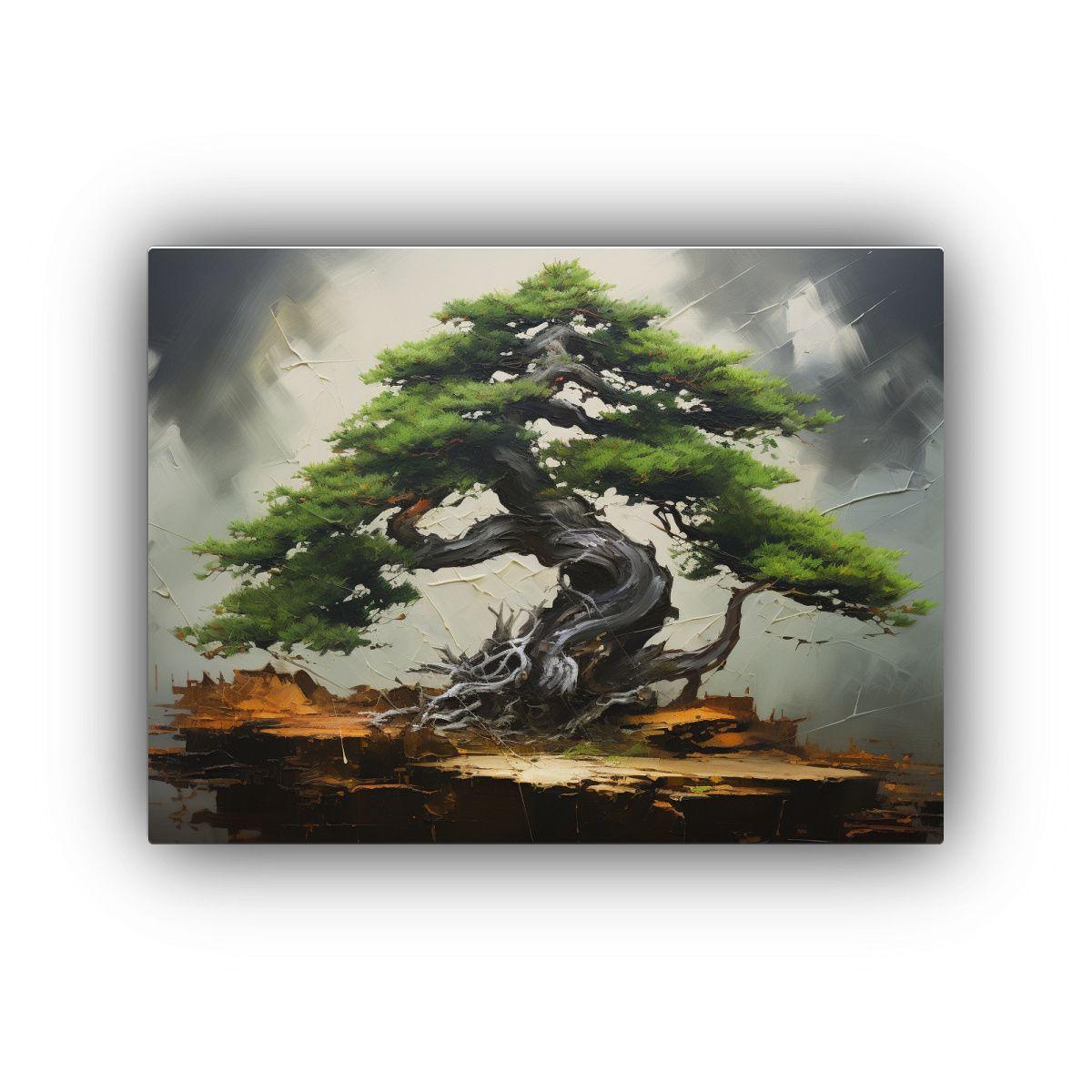 Cuadro Abstracto De Una Figura De árbol Bonsái De Abeto, E 75x50cm-0