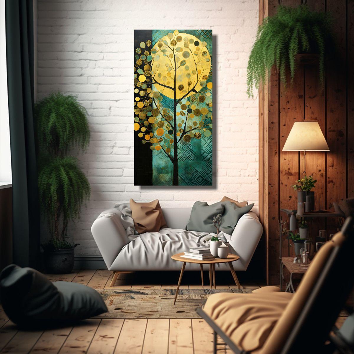 Pintura Decorativa Con Imagen De árbol En Verde 40x80cm-2
