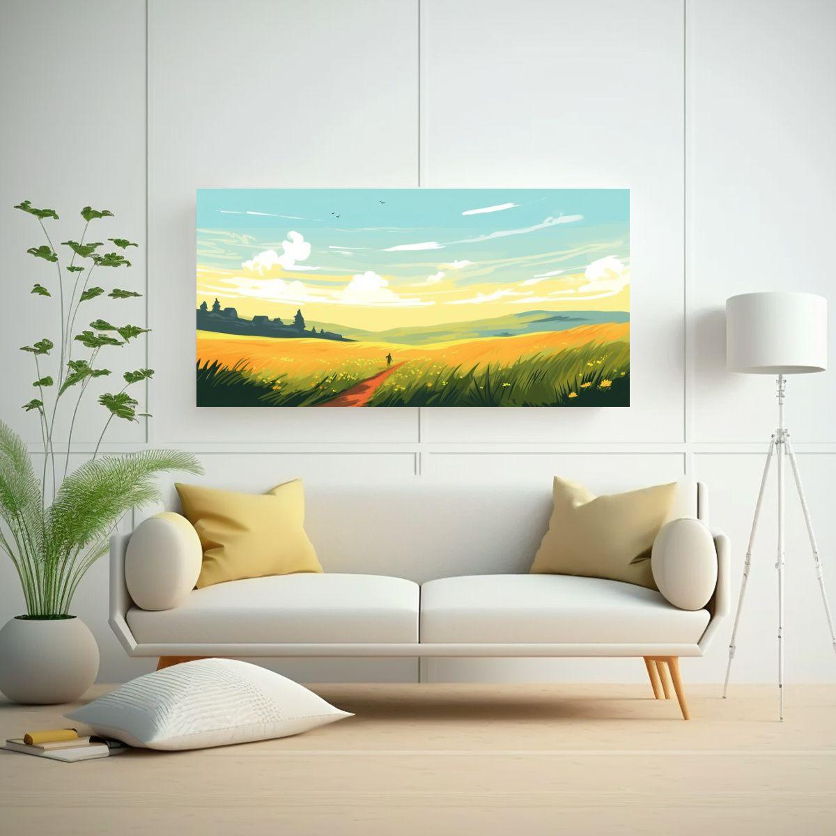 Pintura Decorativa Lienzo Tela Campo Anaranjado 100x50cm-2