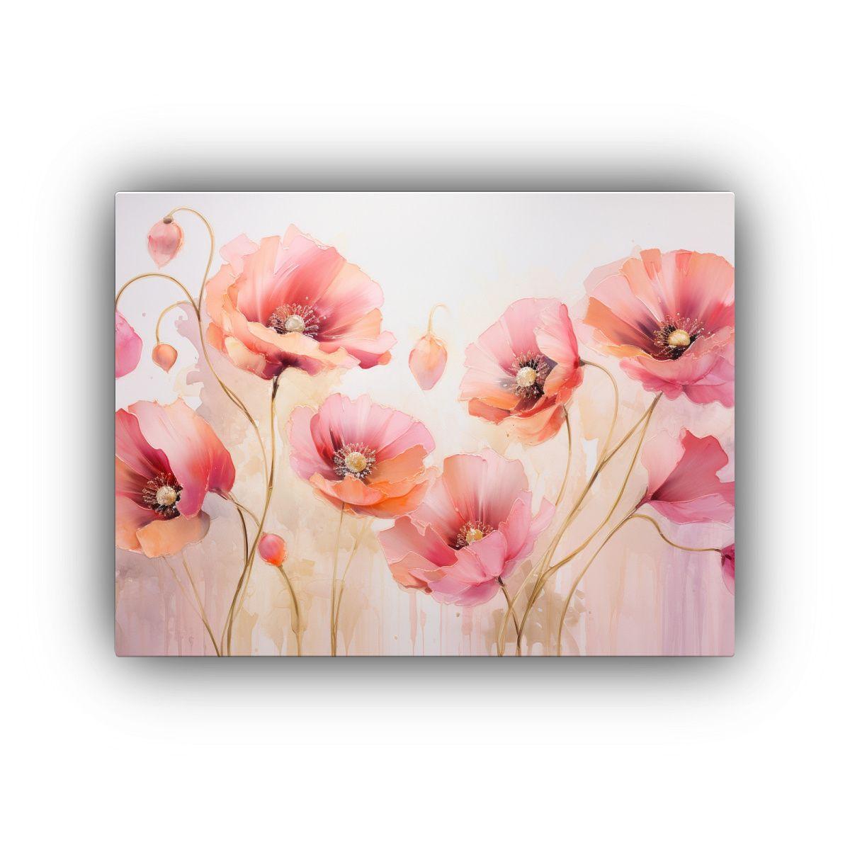 Lienzo Fotografía Mágico Amapolas Oro Y Rosa Pintura Abstr 50x40cm-0