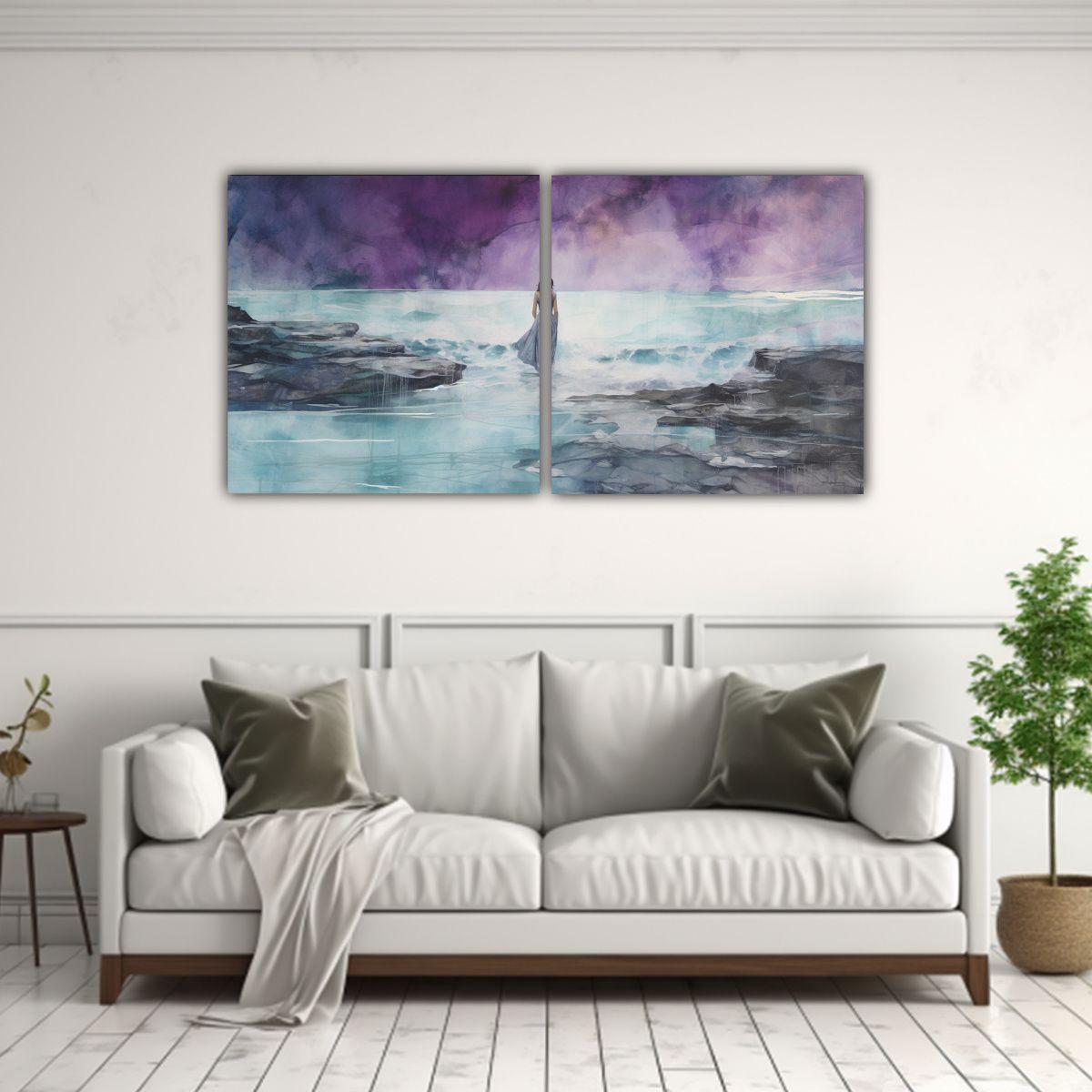Pintura Dos Cuadros Movimiento Vida Con Acuarela 160x80 Cm-2