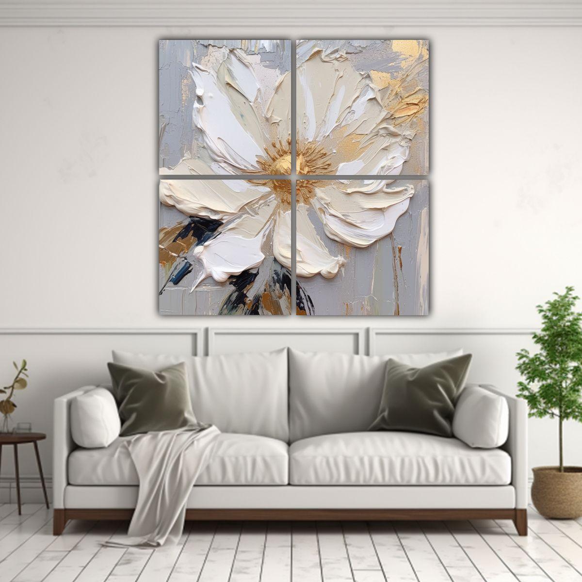 Cuadro De Pared Colores Estética Flor Blanca 160x160 Cm-2