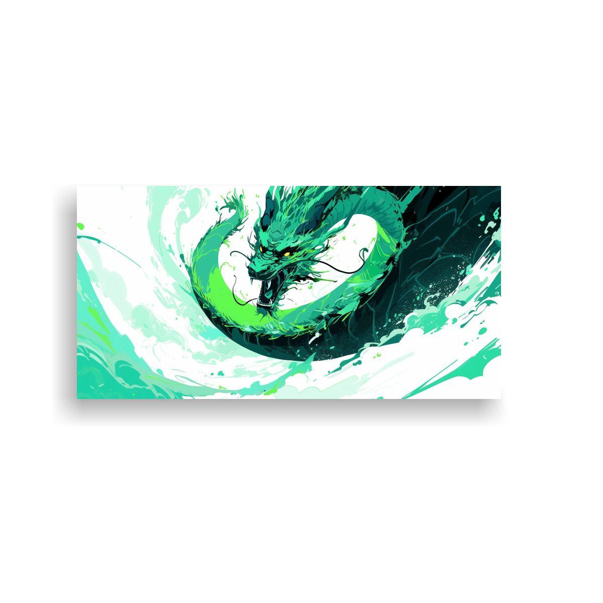 Cuadros Modernos Para Cocina: Dragón En Verde Y T 80x40cm-0